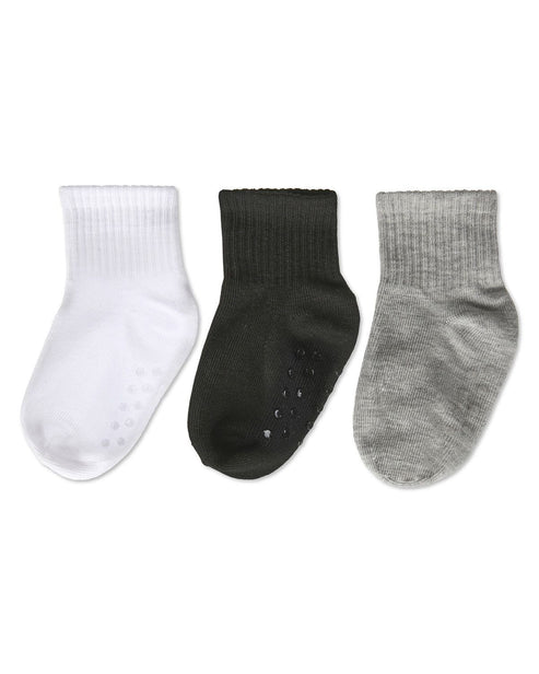 Memoi 3 Pairs Infant Ribbed Non-Skid Ankle Socks - Mk-5082
