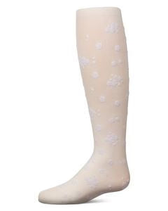 Memoi Girls Opaque Floral Flocked Tights - Mkf-11642