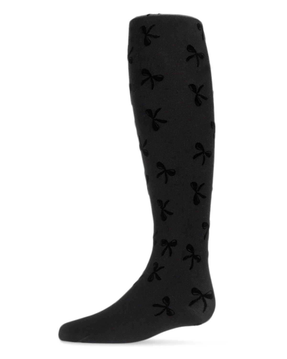 Memoi Womens Flocked Sassy Bow Nylon Tights - Mkf-4037