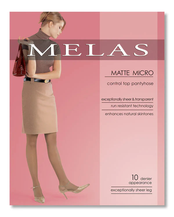 Melas Womens Matte Micro Control Top Pantyhose 10 Denier - As-617