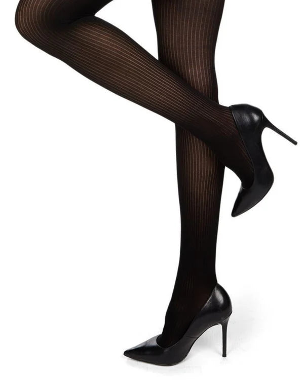 Memoi Womens Fine Ribbed Opaque Nylon Tights - Mo-125