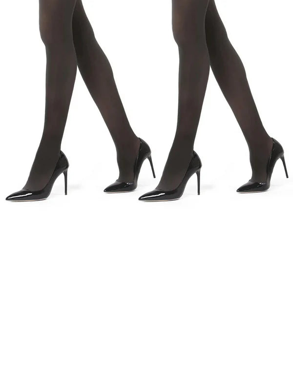 Memoi Womens 2 Pair Pack Perfectly Opaque Control Top Microfiber Tights - Mo-646