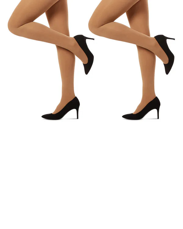 Memoi Womens 2 Pair Pack Perfectly Opaque Control Top Microfiber Tights - Mo-646