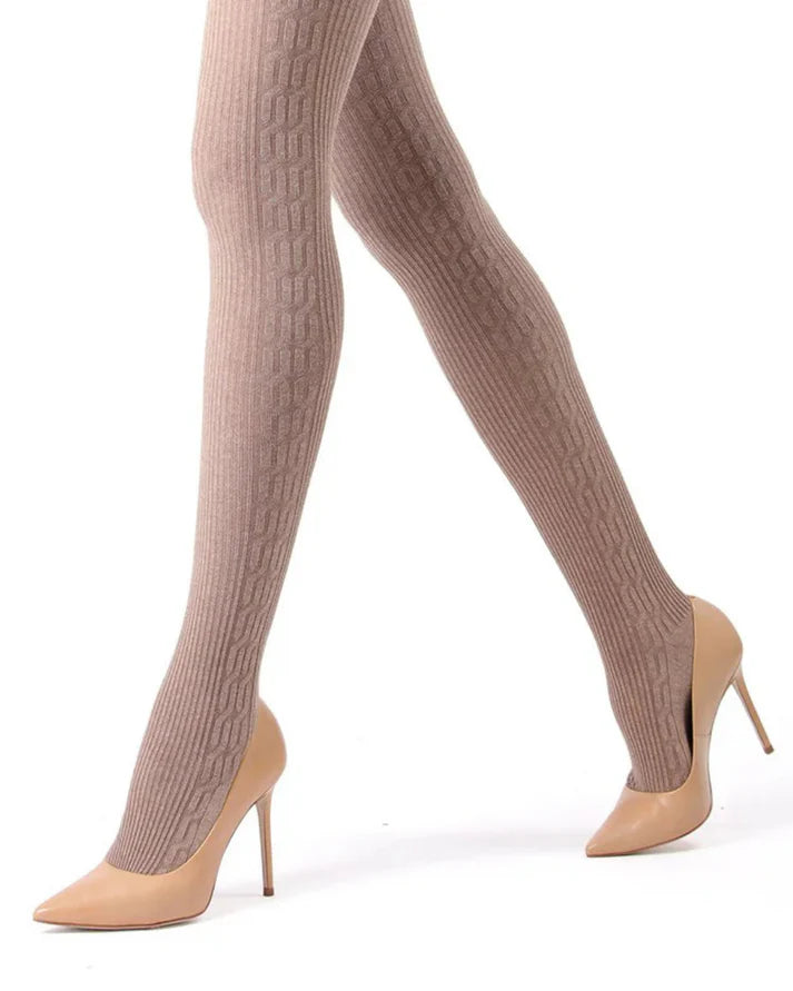 Memoi Portland Side Cable Knit Sweater Tights - Mo-360