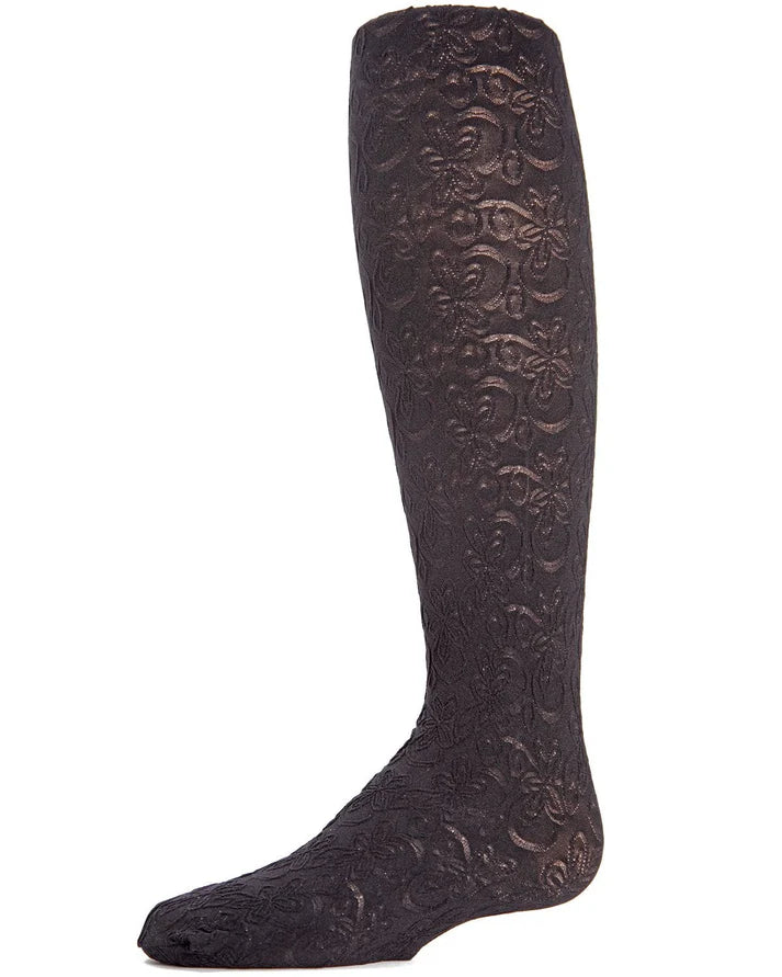 Memoi Swirled Floral Girls Opaque Tights - Mk-721