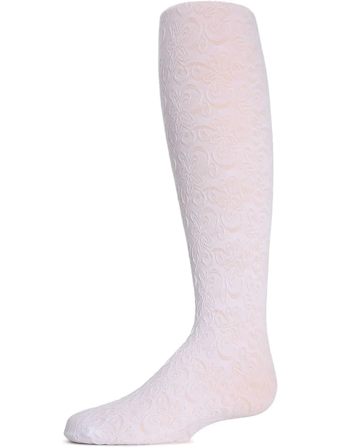Memoi Swirled Floral Girls Opaque Tights - Mk-721