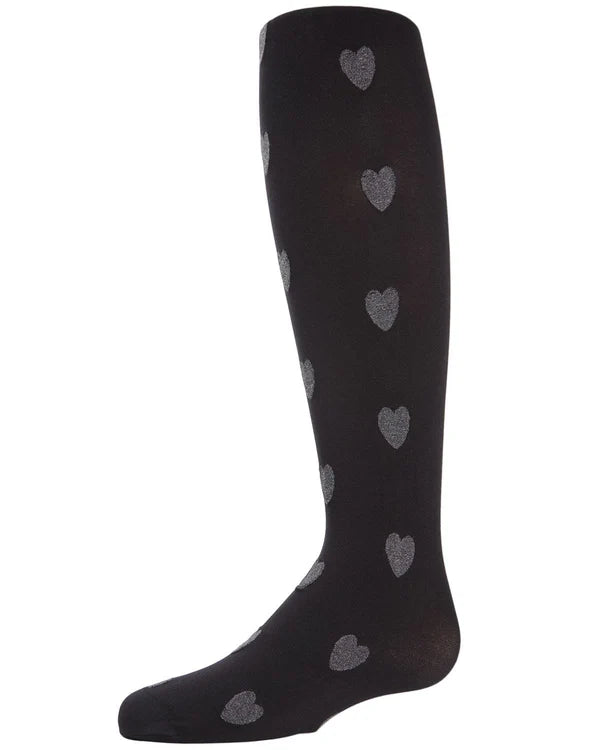 Memoi Girls Heathered Heart Opaque Nylon Tights - Mk-740