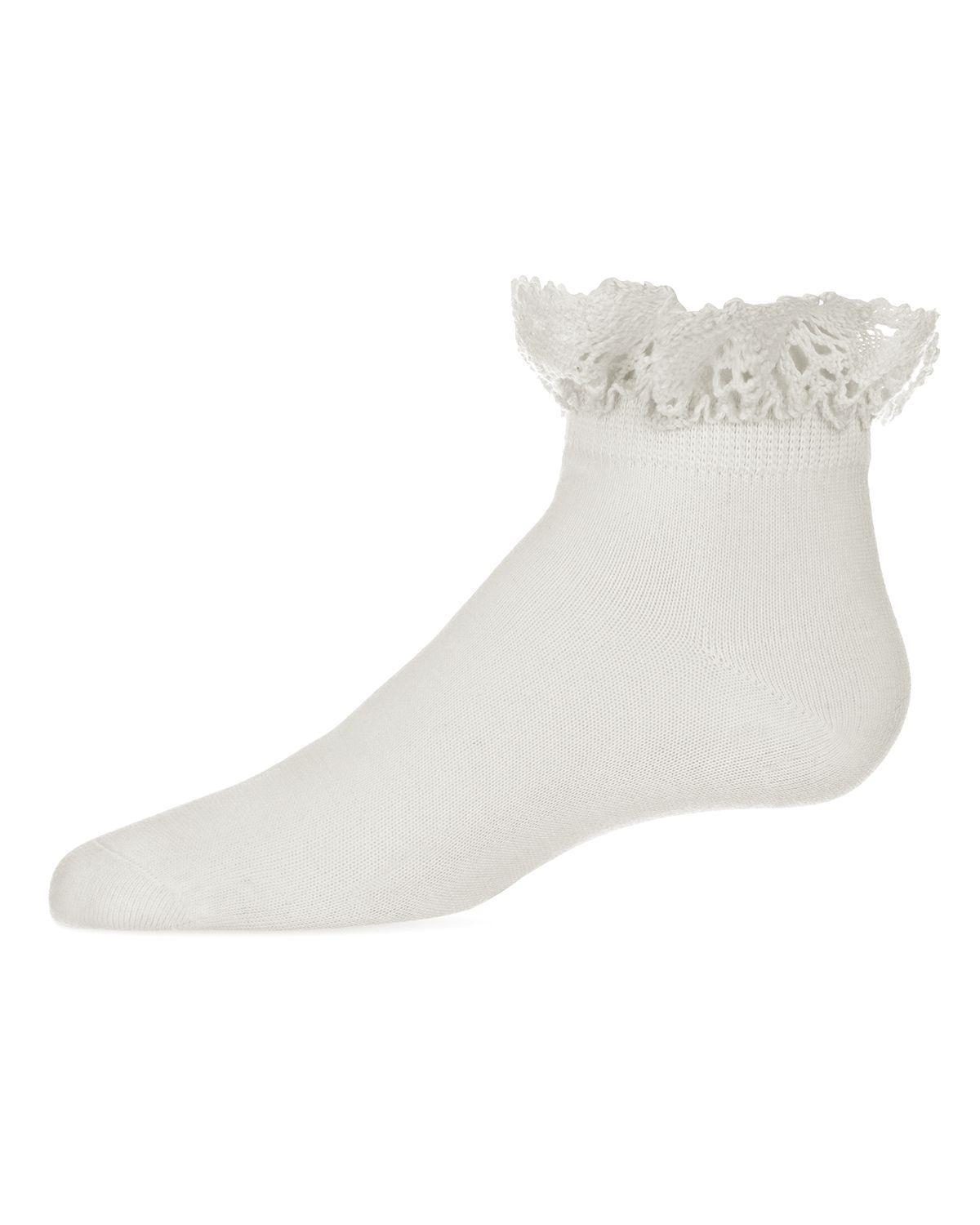 Memoi Girls Lace Top Mercerized Cotton Blend Ankle Sock - Mkf-1000