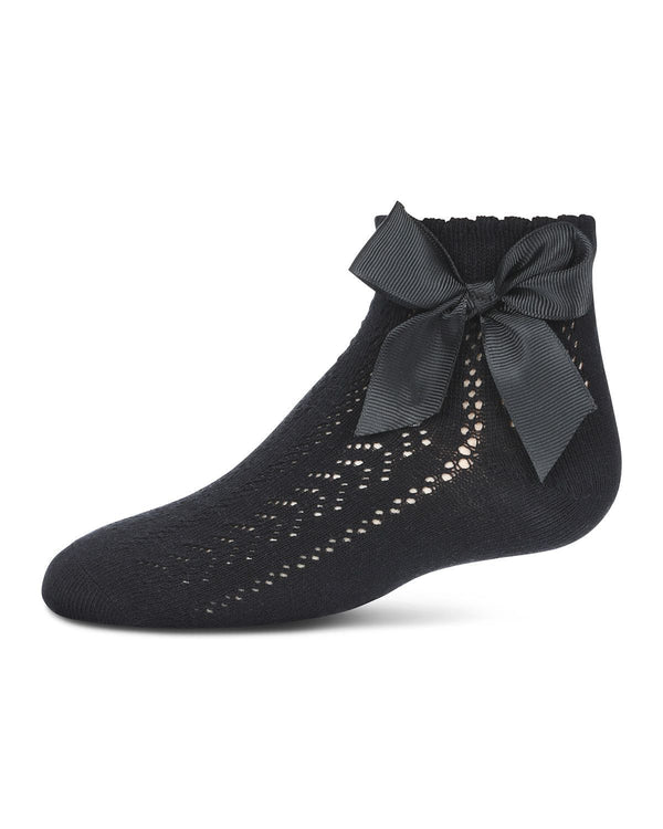 Memoi Girls Knit Openwork Bow Anklet Socks - Mkf-1005