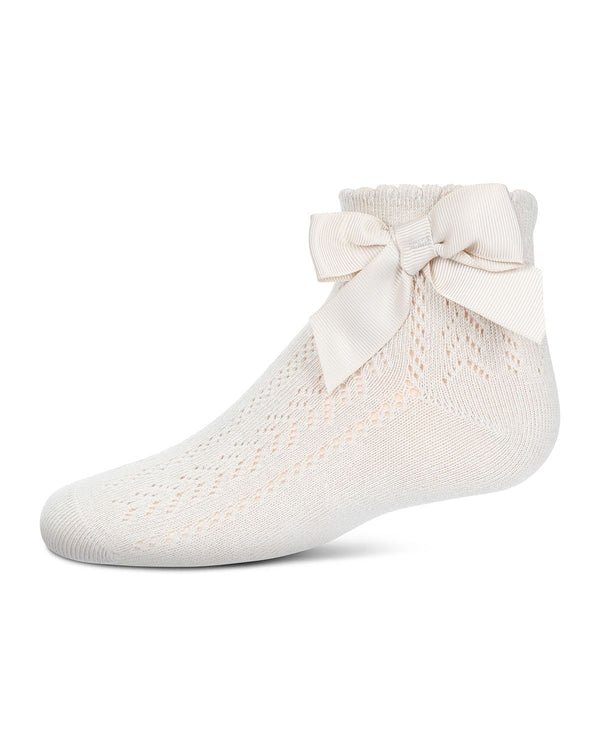 Memoi Girls Knit Openwork Bow Anklet Socks - Mkf-1005