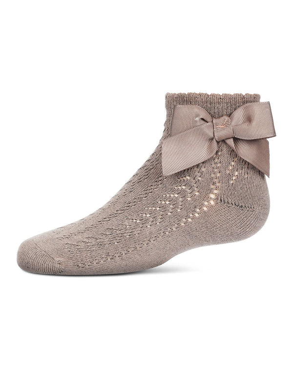 Memoi Girls Knit Openwork Bow Anklet Socks - Mkf-1005