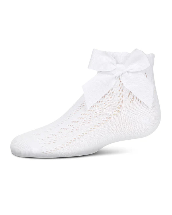Memoi Girls Knit Openwork Bow Anklet Socks - Mkf-1005