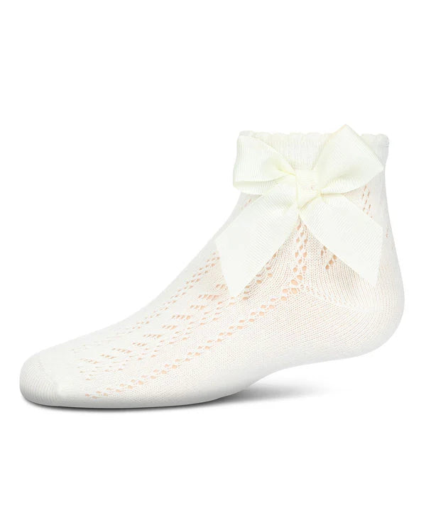Memoi Girls Knit Openwork Bow Anklet Socks - Mkf-1005