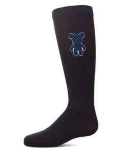 Memoi Girls Boxed Bear Patch Knee High Socks - Mkf-11574