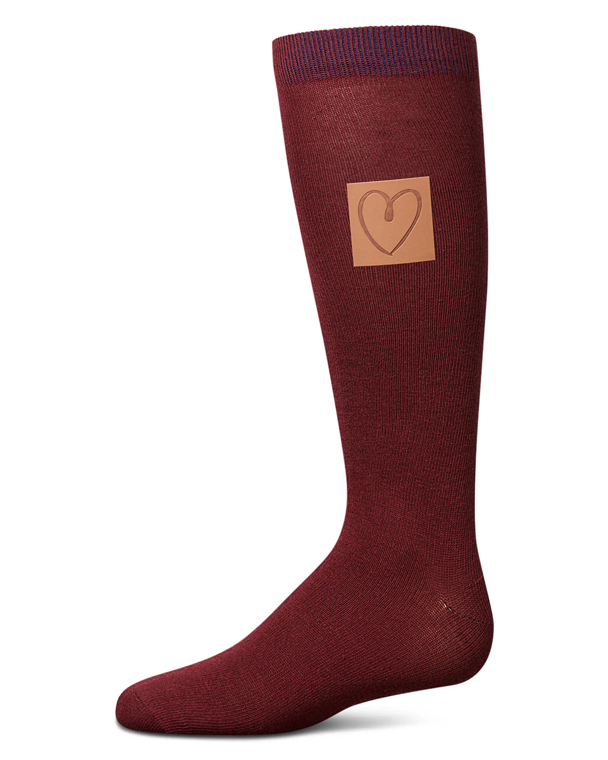 Memoi Girls Cork Heart Patch Tab Knee High Socks - Mkf-11577