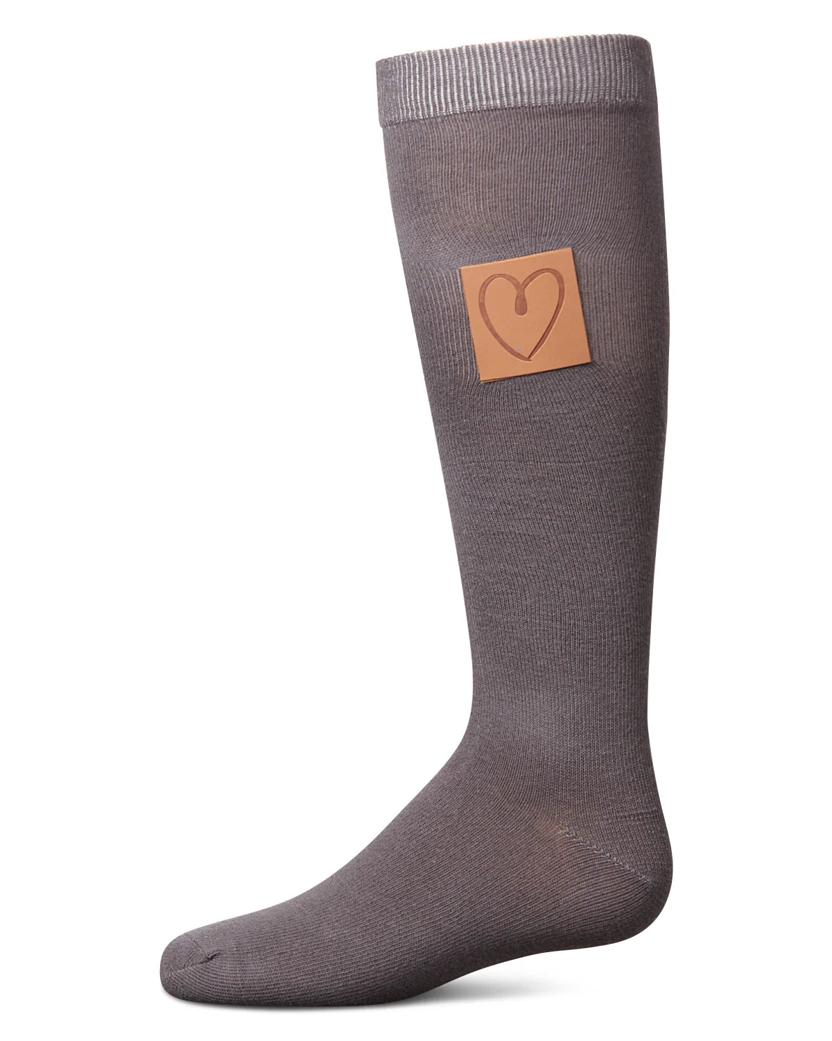 Memoi Girls Cork Heart Patch Tab Knee High Socks - Mkf-11577