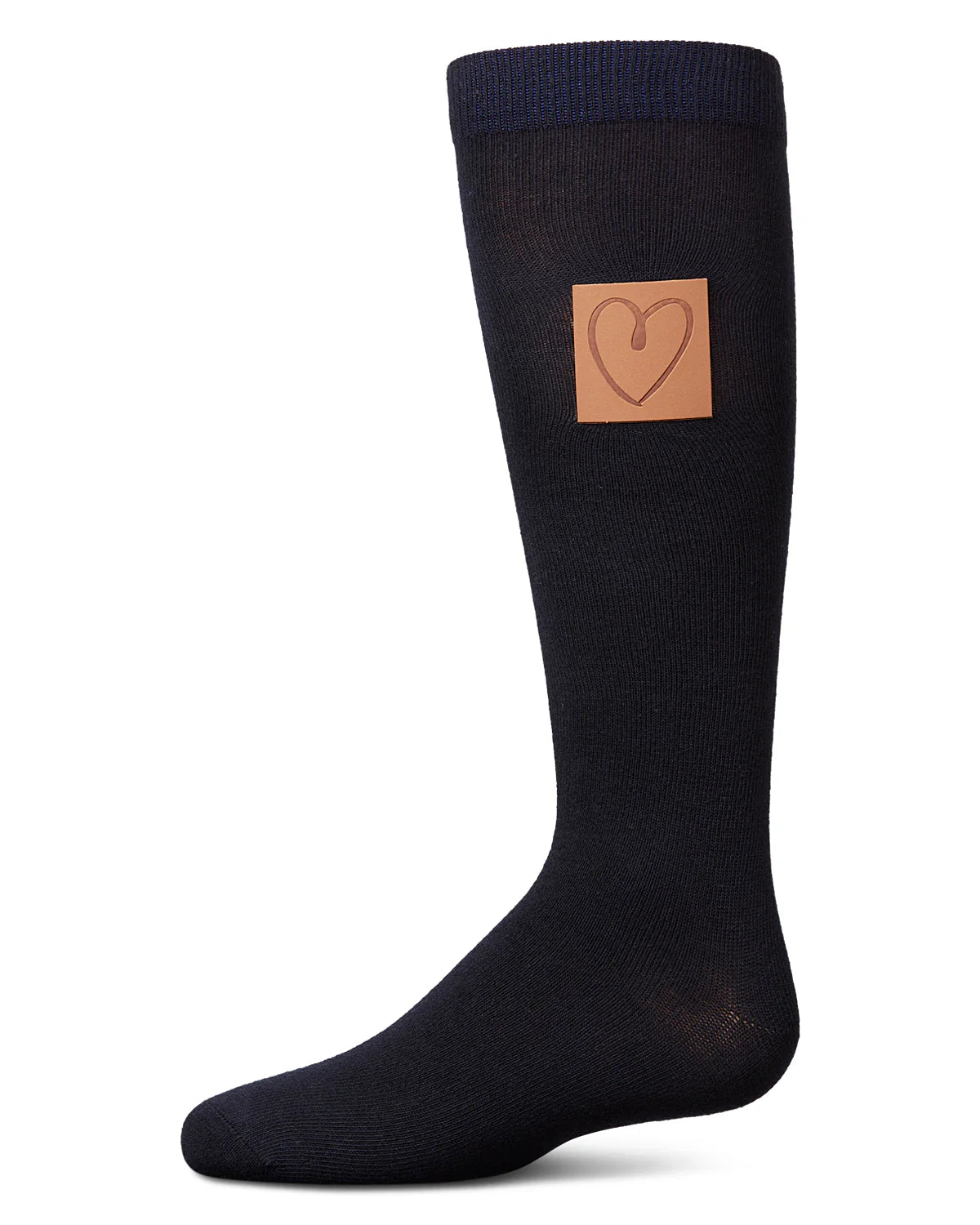 Memoi Girls Cork Heart Patch Tab Knee High Socks - Mkf-11577