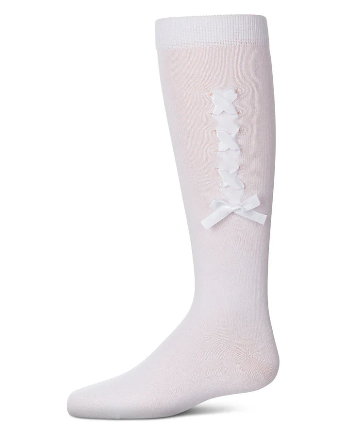 Memoi Girls Weaved Velvet Bow Knee High Socks - Mkf-11994