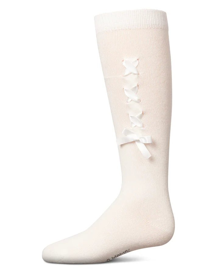 Memoi Girls Weaved Velvet Bow Knee High Socks - Mkf-11994