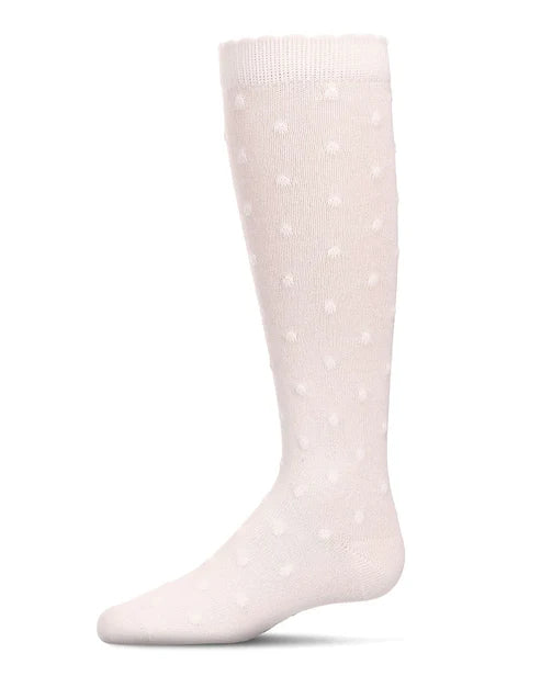 Memoi Cotton Blend Swiss Dot Knee High Socks - Mkf-2005