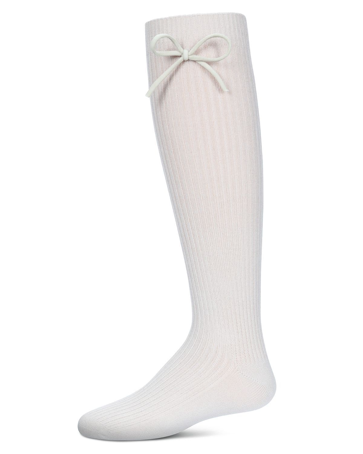 Memoi Girls Ribbed Bow Knee-High Socks - Mkf-2007