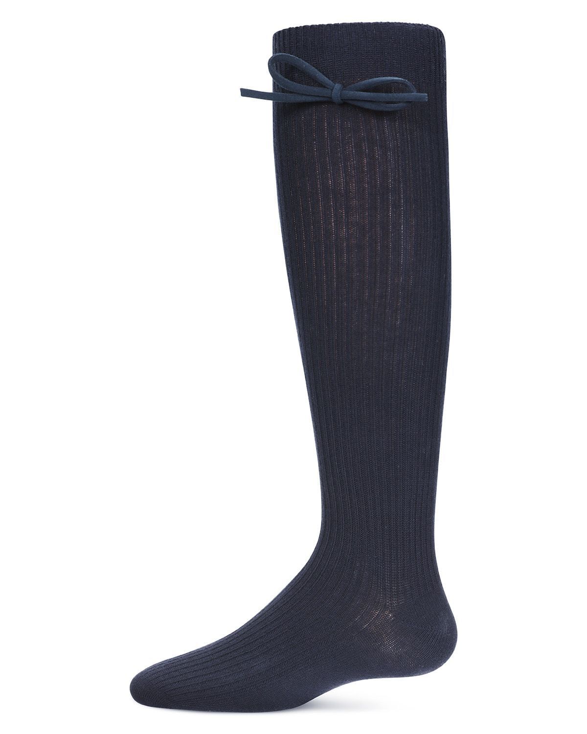 Memoi Girls Ribbed Bow Knee-High Socks - Mkf-2007