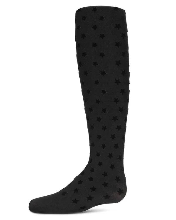 Memoi Girls Flocked Star Opaque Nylon Tights - Mkf-4062