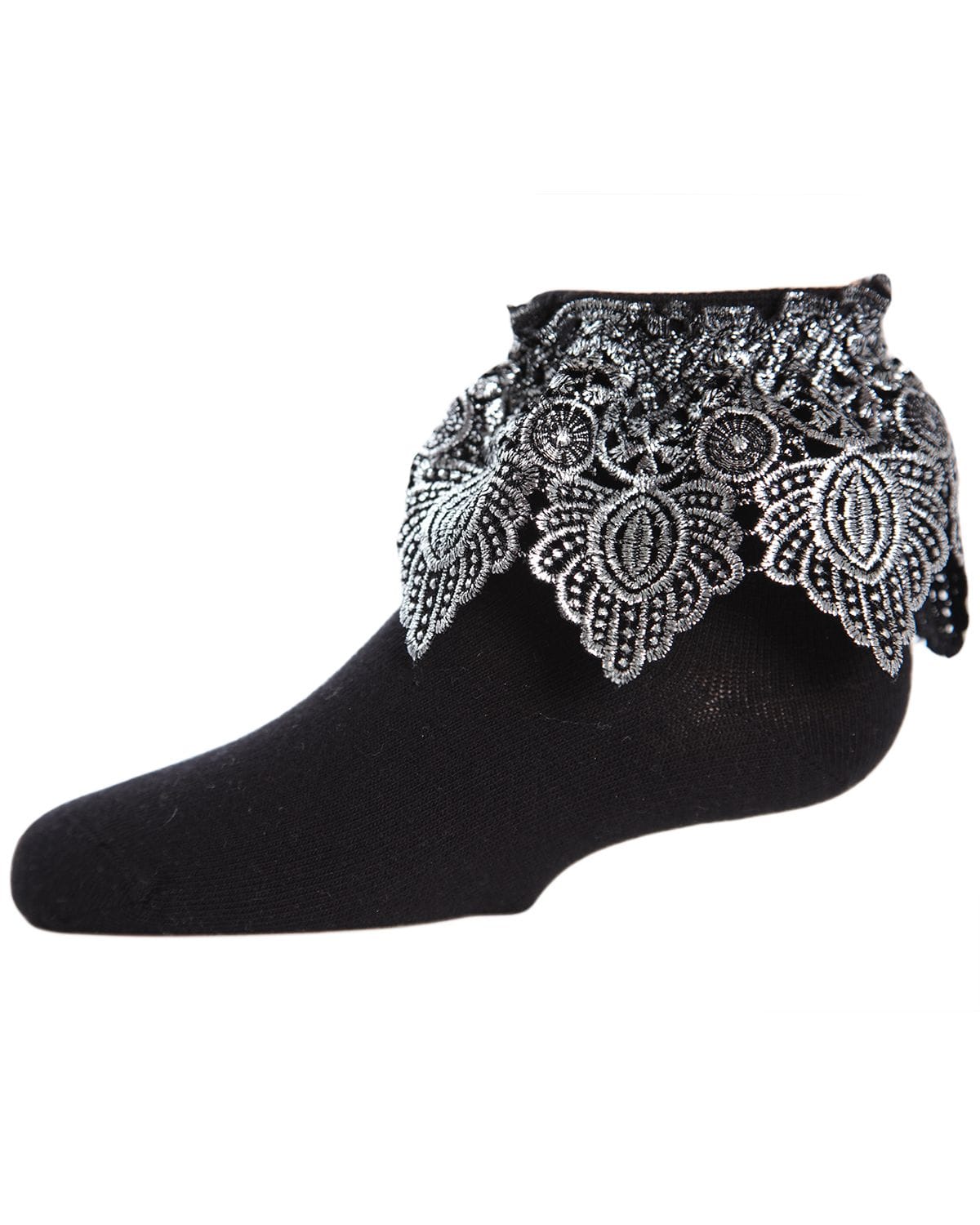 Memoi Metallic Leaf Girls Cotton Blend Anklet Socks - Mkf-6022