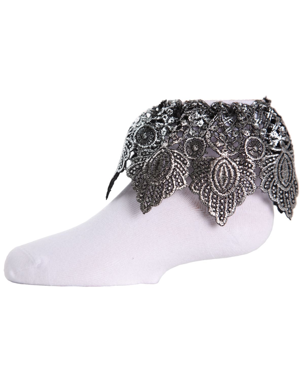 Memoi Metallic Leaf Girls Cotton Blend Anklet Socks - Mkf-6022