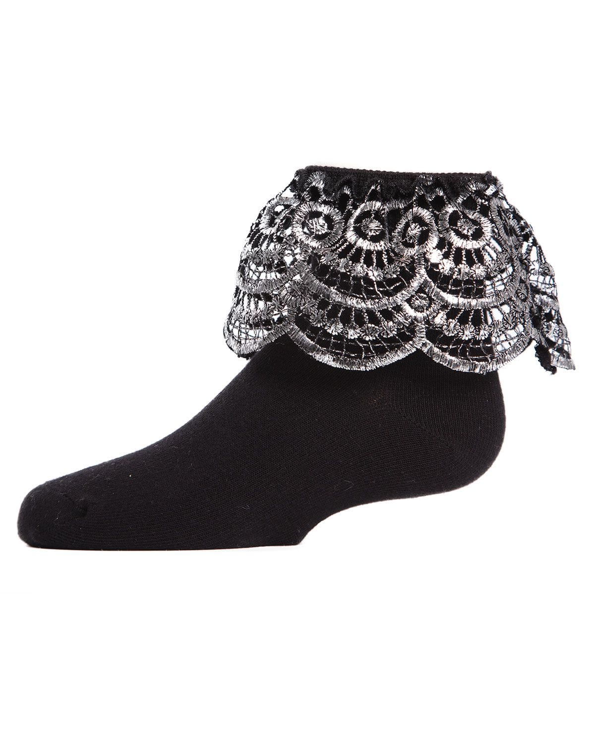 Memoi Metallic Scalloped Cotton Blend Anklet Socks - Mkf-6023