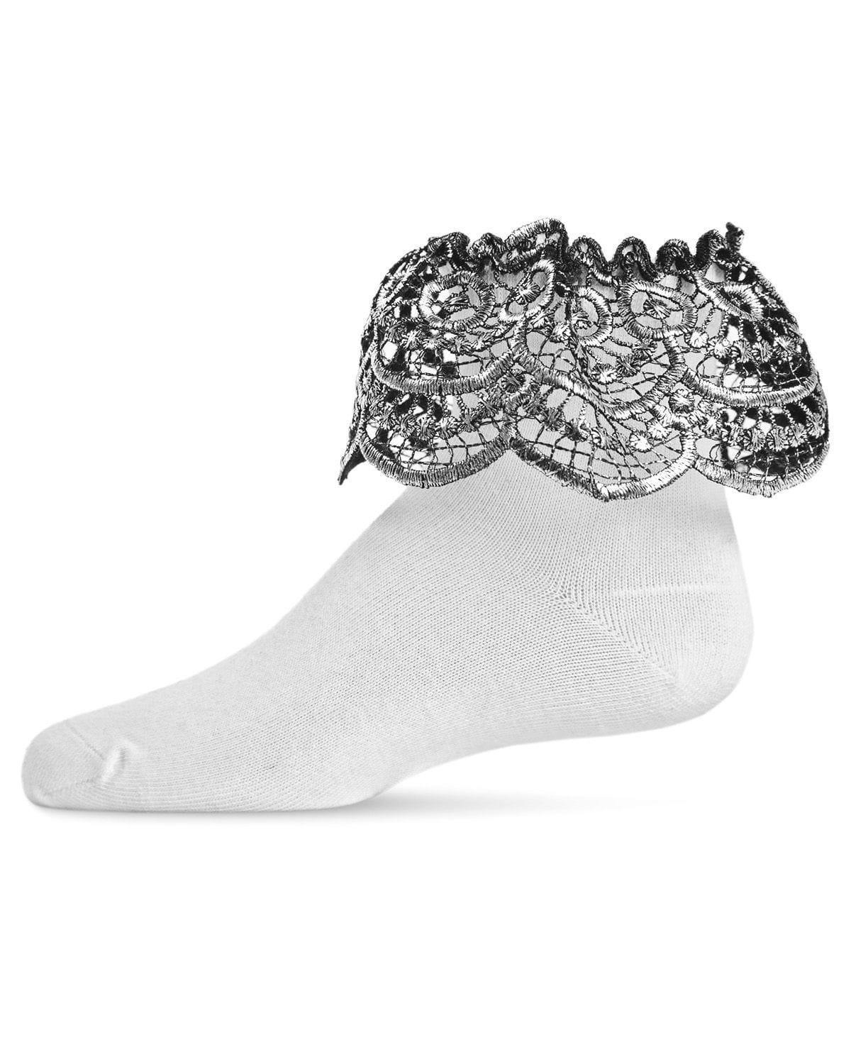 Memoi Metallic Scalloped Cotton Blend Anklet Socks - Mkf-6023