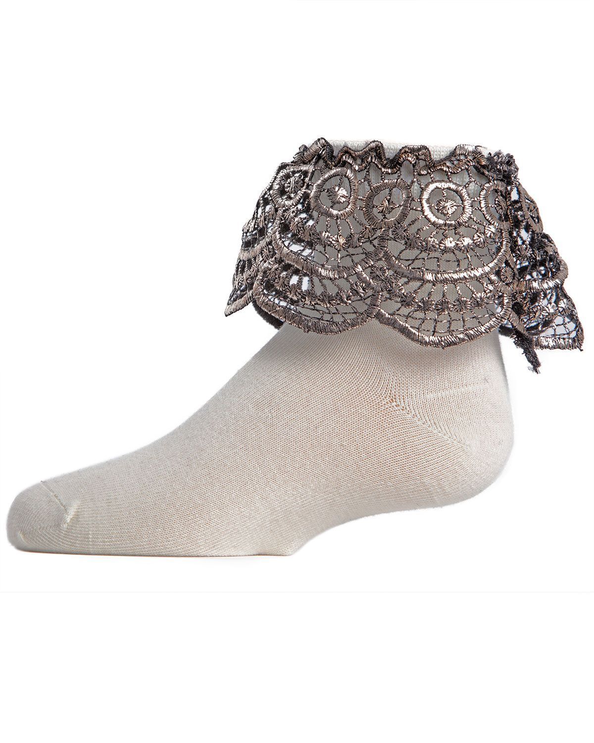 Memoi Metallic Scalloped Cotton Blend Anklet Socks - Mkf-6023