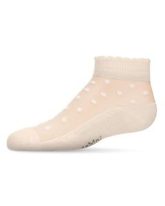 Memoi Sheer Cotton-Blend Flocked Dot Anklet with Scalloped Cuff - Mkf-6044