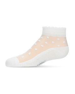 Memoi Sheer Cotton-Blend Flocked Dot Anklet with Scalloped Cuff - Mkf-6044