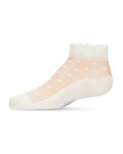 Memoi Sheer Cotton-Blend Flocked Dot Anklet with Scalloped Cuff - Mkf-6044