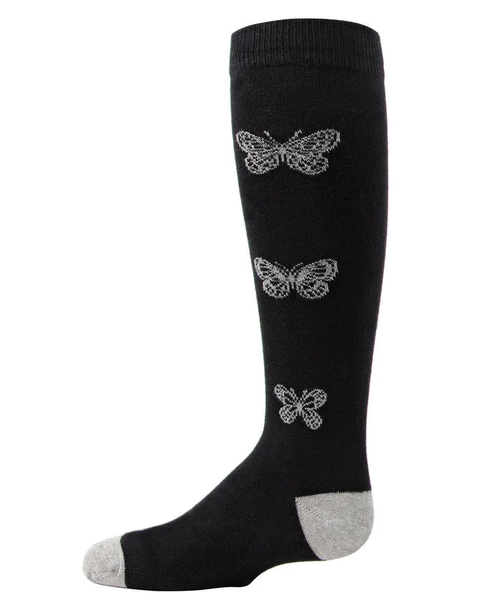Memoi Girls Glitter Butterfly Cotton Knee High Socks - Mkf-7040