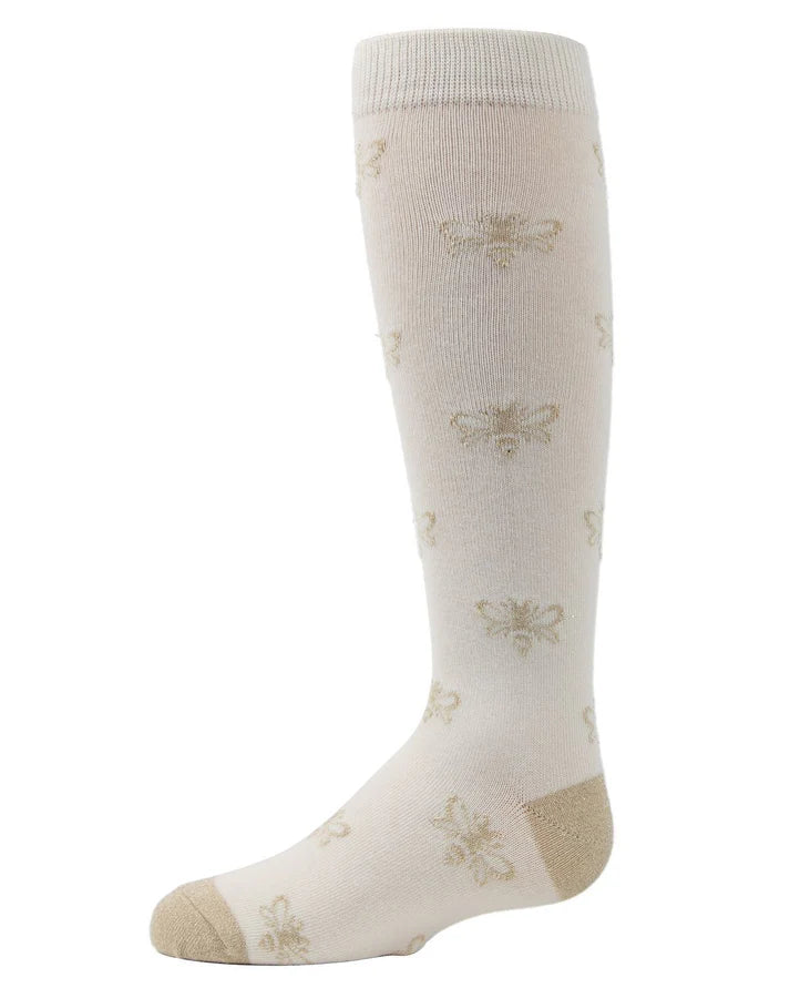 Memoi Girls Busy Bee Glitter Cotton Knee High Socks - Mkf-7041