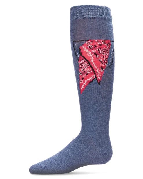 Memoi Red Bandana Cotton Blend Knee High Socks - Mkf-7105
