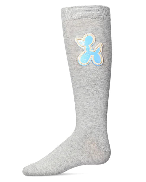 Memoi Girls Iridescent Balloon Dog Cotton Blend Knee High Sock - Mkf-7125