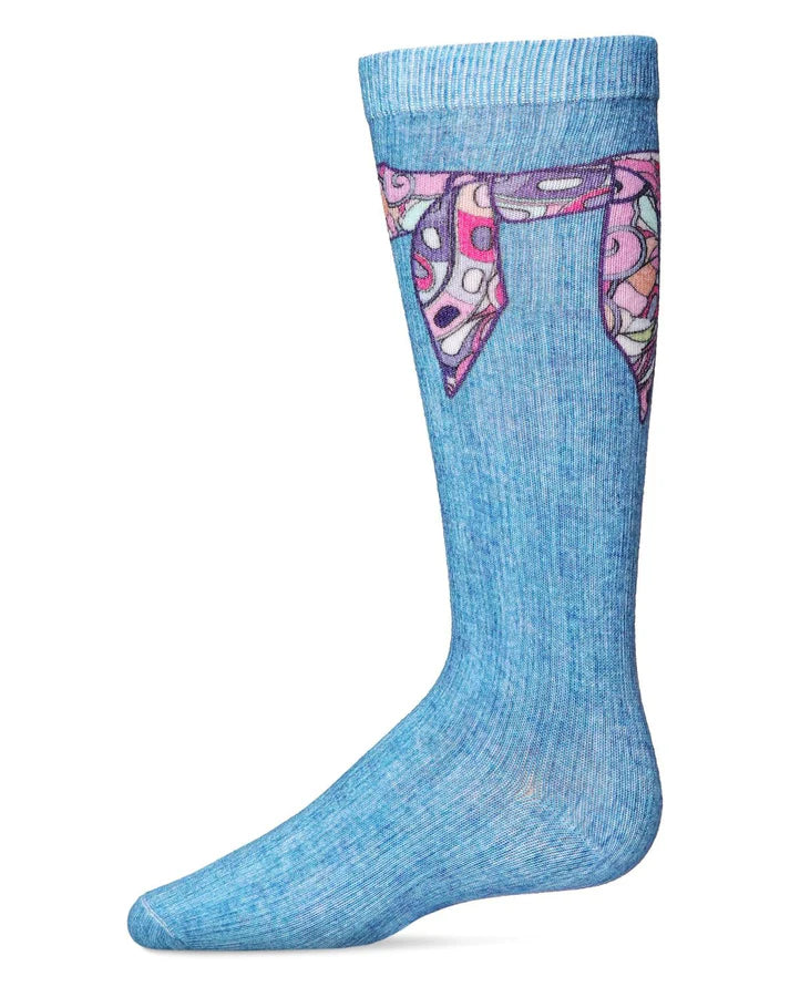 Memoi Girls Silk Tie Knot Cotton Blend Knee High Sock - Mkf-7129