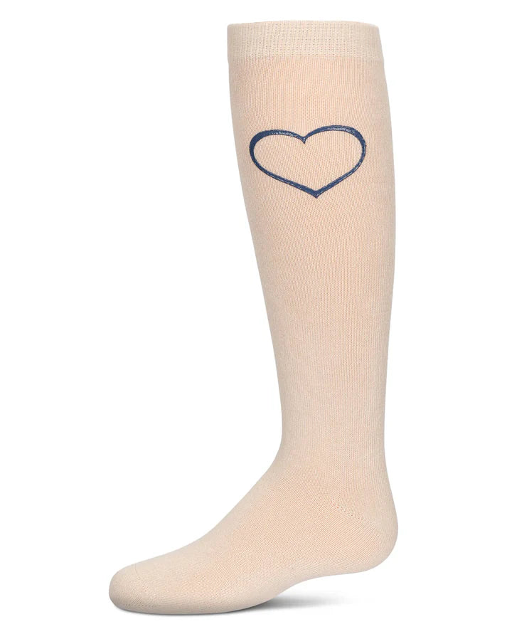 Memoi Girls Puff Paint Heart Knee High Socks - Mkf-7156