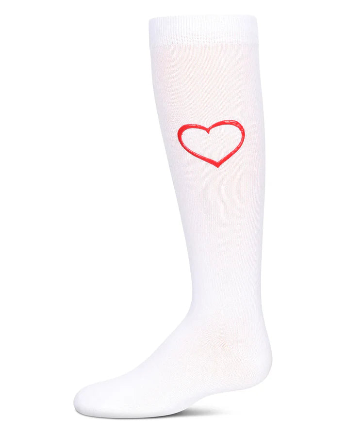Memoi Girls Puff Paint Heart Knee High Socks - Mkf-7156