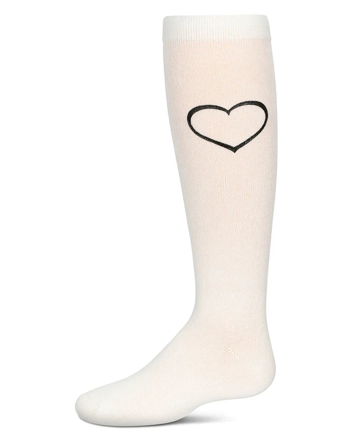 Memoi Girls Puff Paint Heart Knee High Socks - Mkf-7156