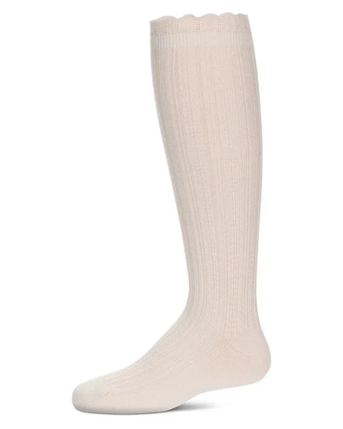 Memoi Girls Crochet Ruffle Design Knee High Socks - Mkf-7165