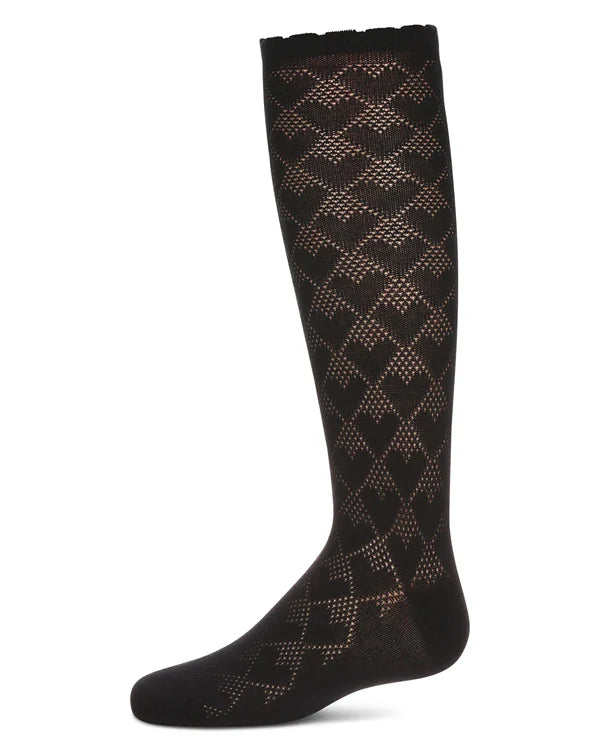 Memoi Girls Open Work Heart Knee High Socks - Mkf-7166