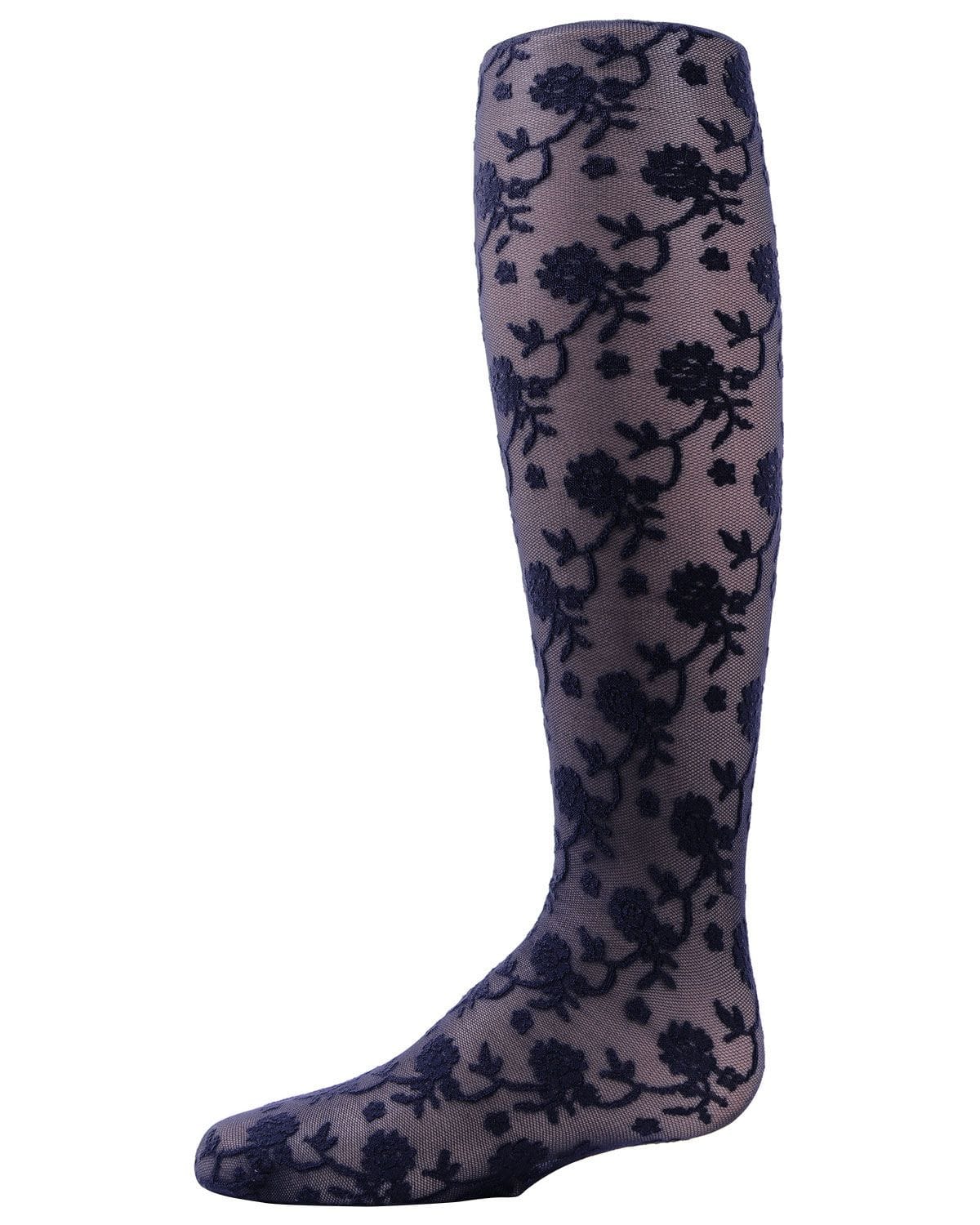 Memoi Girls Floral Embroidery Roselle Sheer Tights - Mkf-8000