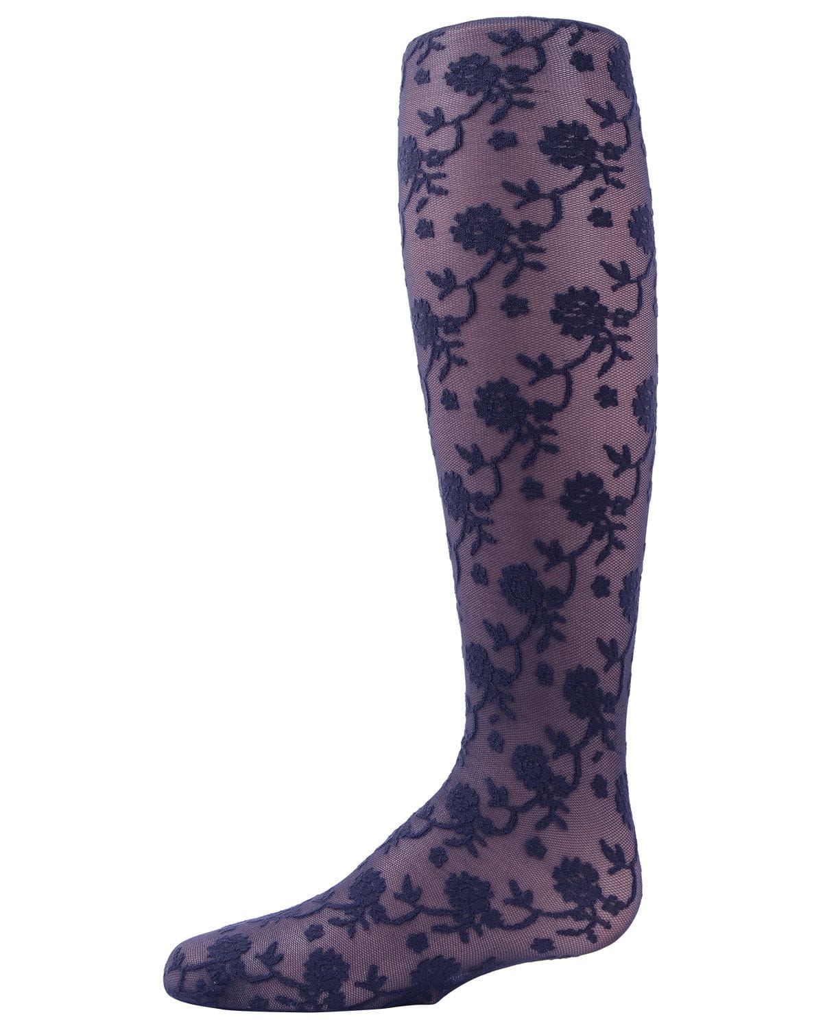 Memoi Girls Floral Embroidery Roselle Sheer Tights - Mkf-8000