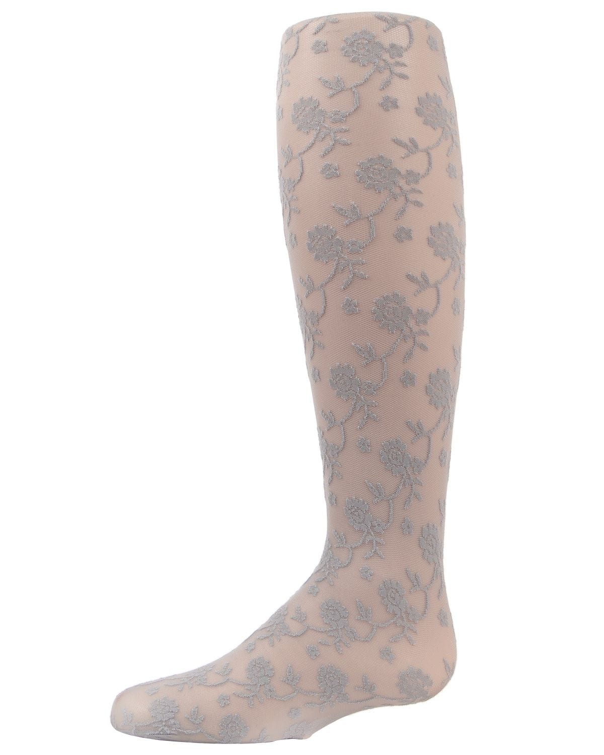 Memoi Girls Floral Embroidery Roselle Sheer Tights - Mkf-8000