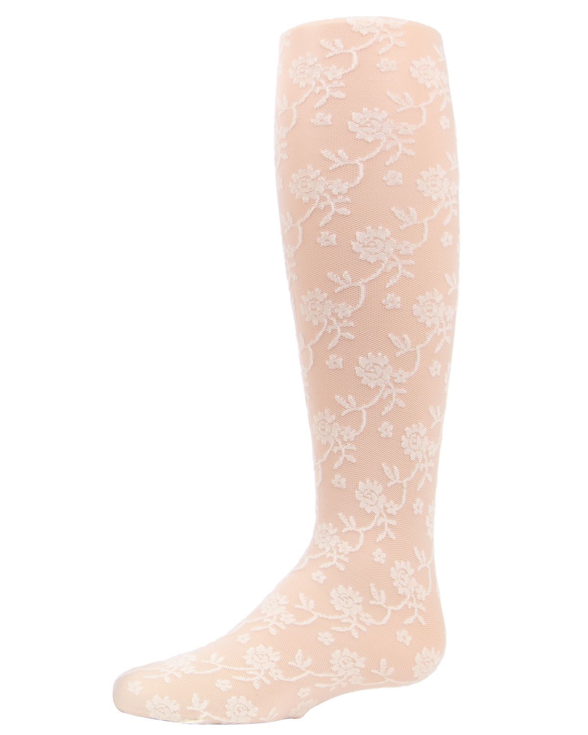 Memoi Girls Floral Embroidery Roselle Sheer Tights - Mkf-8000
