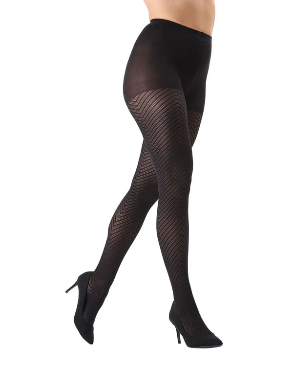 Memoi Chevron Control-Top Medium-Weight Smoothing Tights - Mo-316